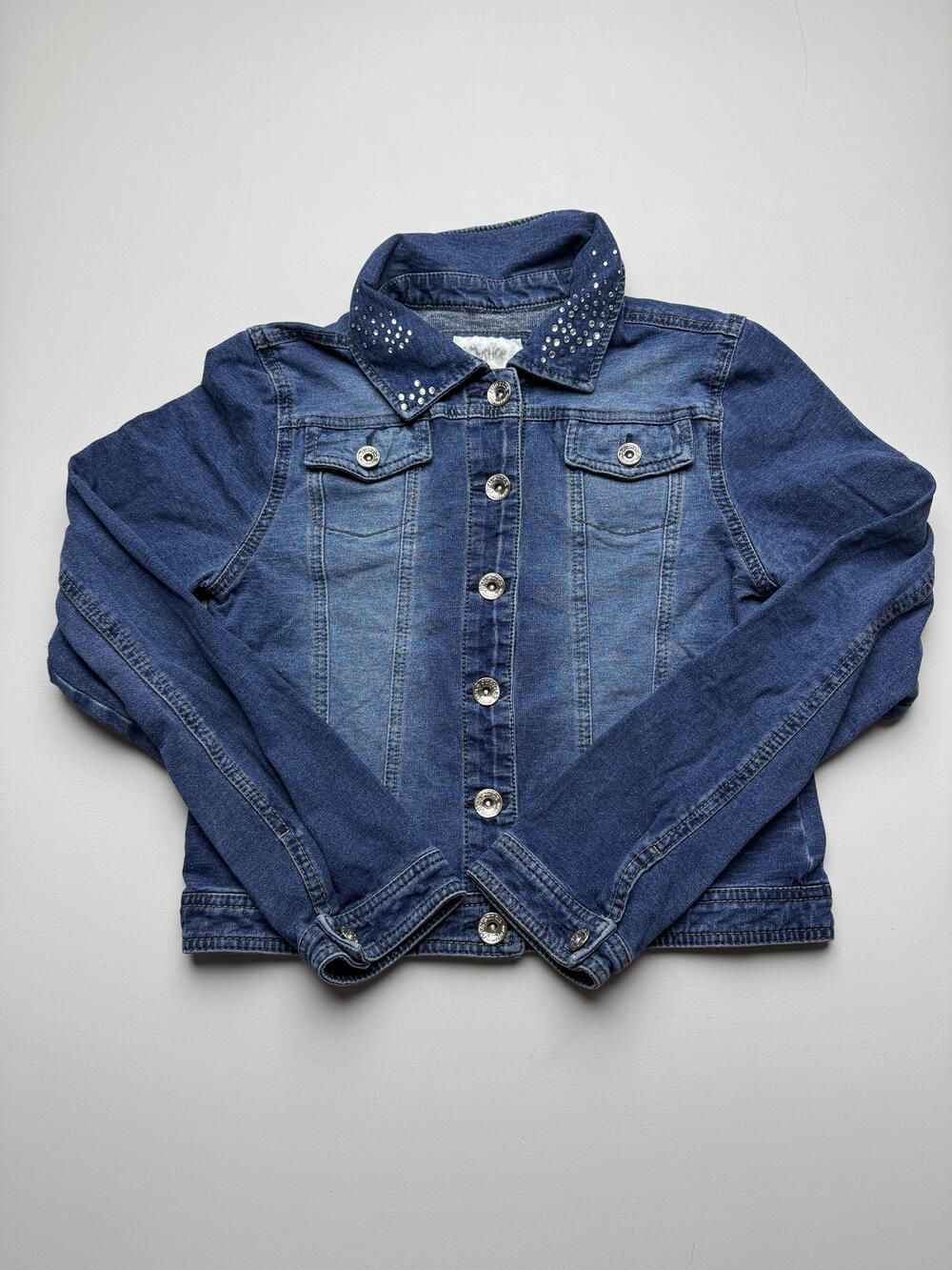 Justice Jacket Girls 18 Blue Denim Rhinestone Collar Button Front Jean Casual